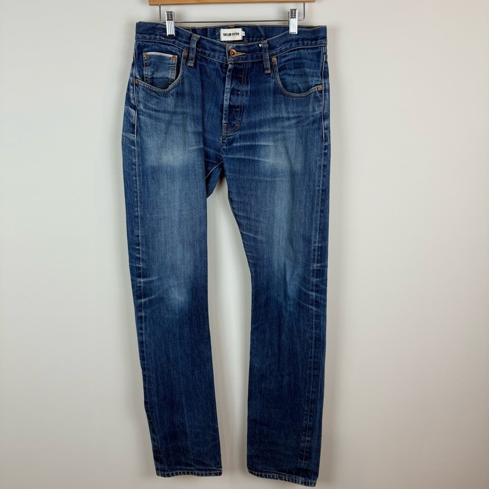 Taylor Stitch The Slim Jean White Oak Cone Denim Leather Pocket Sz 33